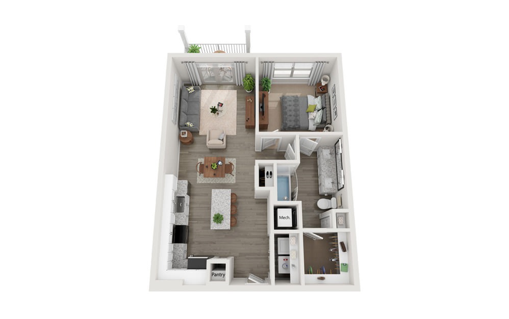 A2 - 1 bedroom floorplan layout with 1 bath and 800 square feet.